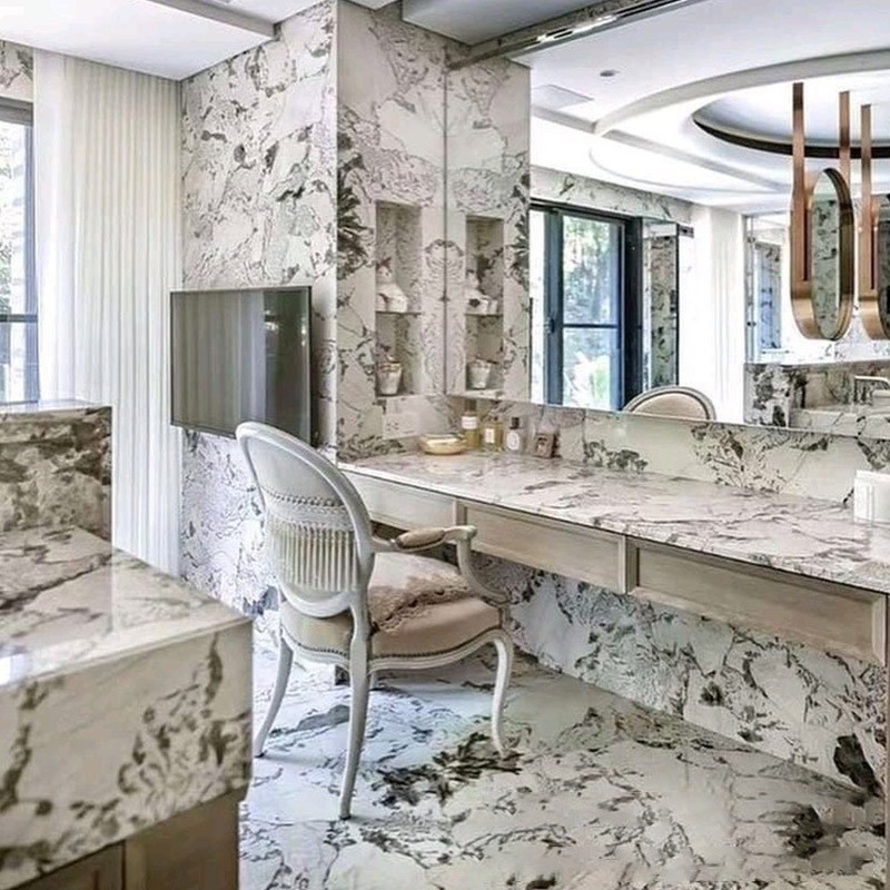 Weiße Blumen-Granit-Arbeitsplatten, transparente Badezimmerküche