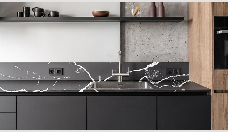 5090 Calacatta Nero Black Quartz Countertops With White Veins