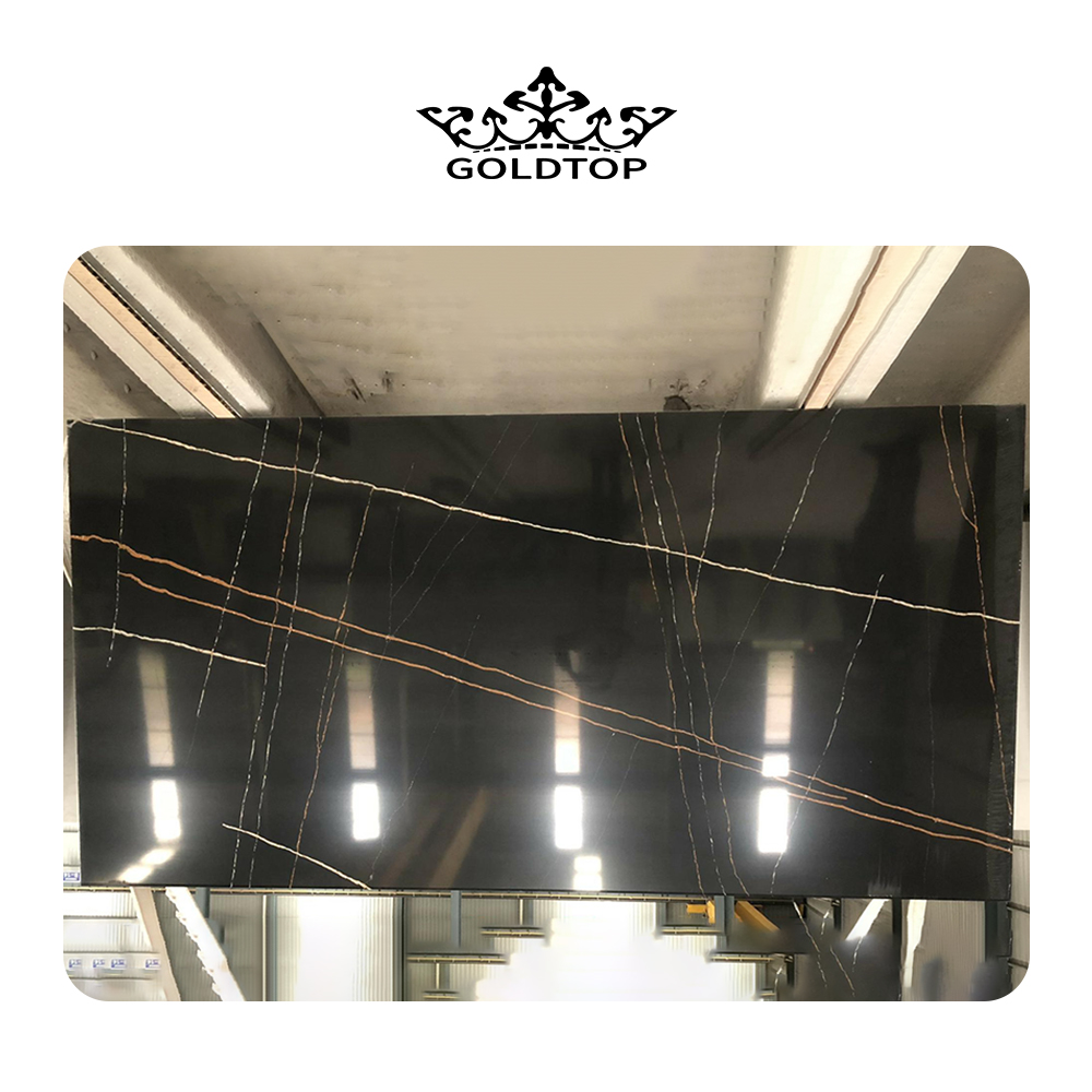 5048 Lauren Gold Black Quartz Countertops Manufacturer