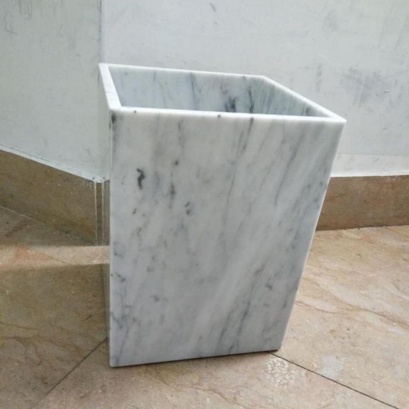 Square marble trash can
