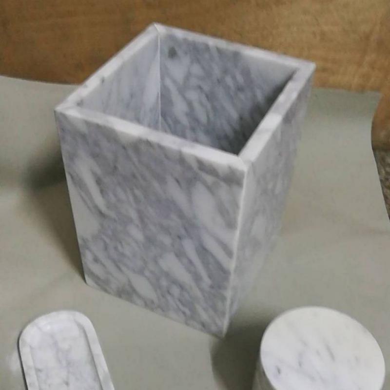 Square marble trash can
